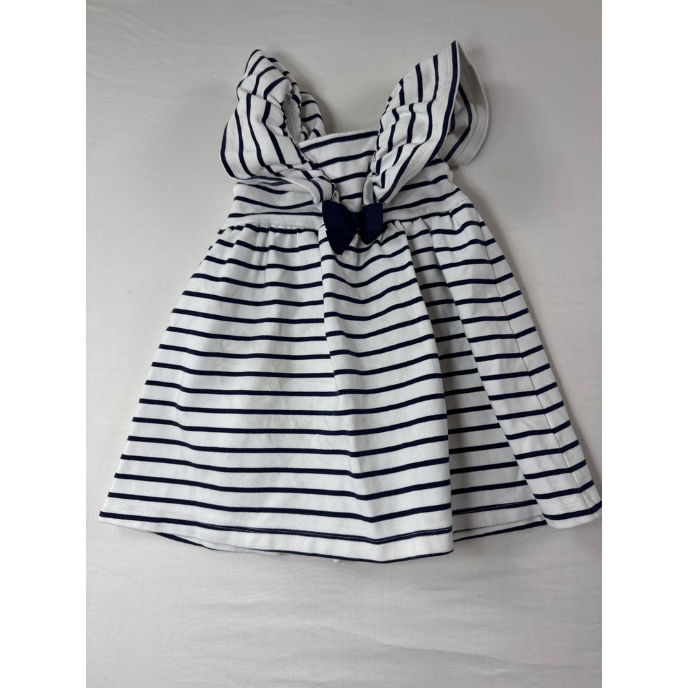Janie and Jack Toddler Girls Navy White Striped Ruffle Bow Dress 2T Nautical - Picture 3 of 6